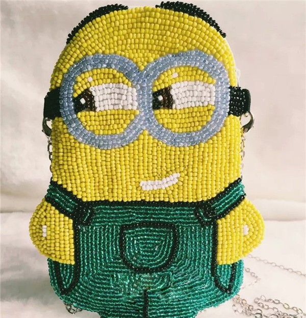 Cartoon beaded embroidered mobile phone bag, handmade beaded crossbody bag, minion bag