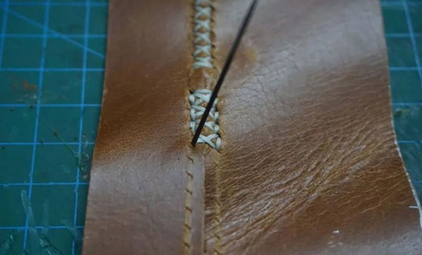 Handmade leather stitching