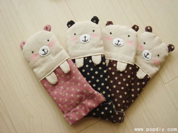 Fabric DIY creative handmade cute bear mobile phone bag