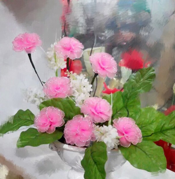 Appreciation of beautiful screen flower handmade DIY pink rose products