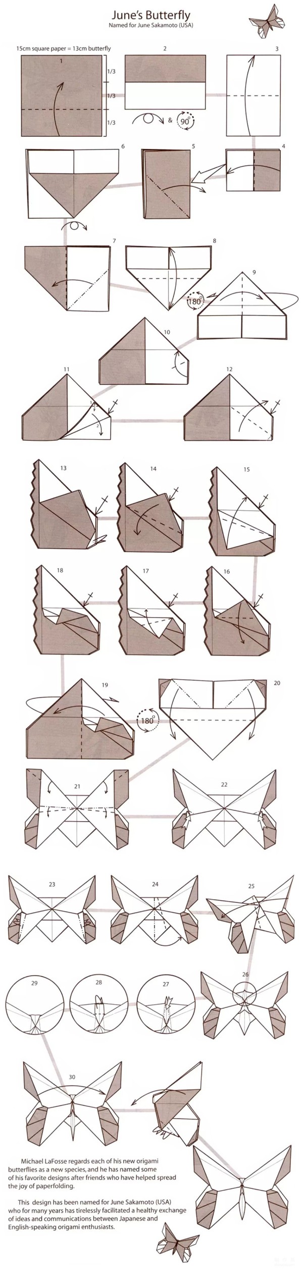 Insect origami tutorial, simple butterfly Junes Butterfly handmade origami illustrated tutorial