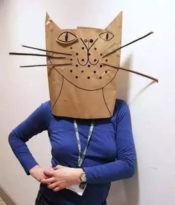 Illustration of handmade little cat mask in kindergarten