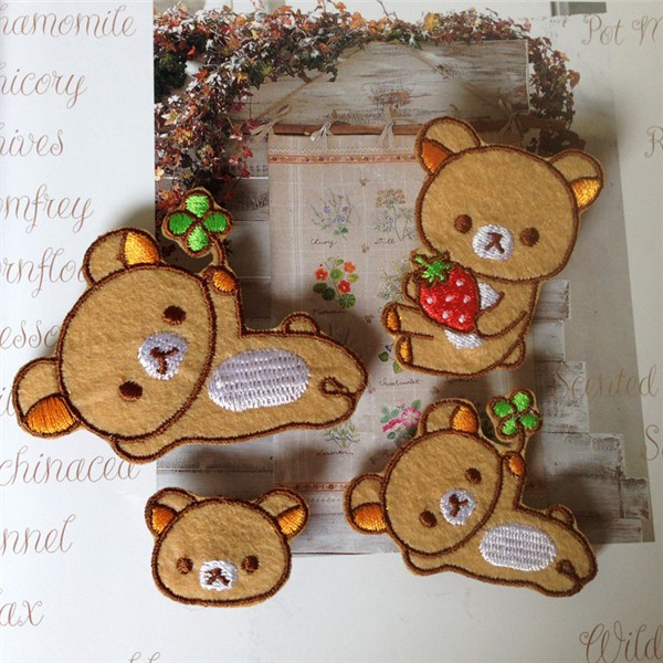 Handmade DIY four cute little brown bears series cartoon embroidery cloth stickers