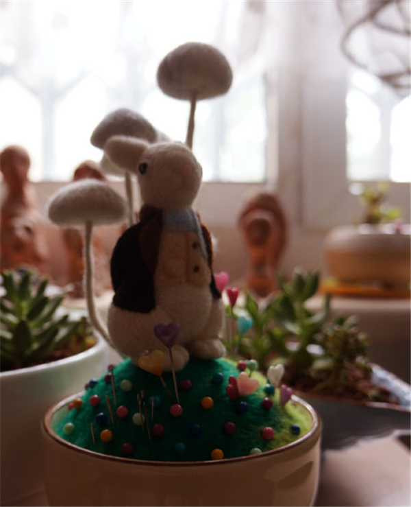 DIY handmade wool felt to make a cool Mr. Rabbit and Mushroom combination