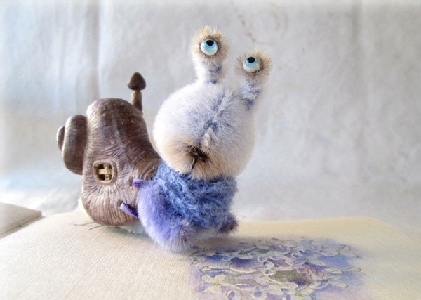 Handmade DIY wool felt animals playing happily outside