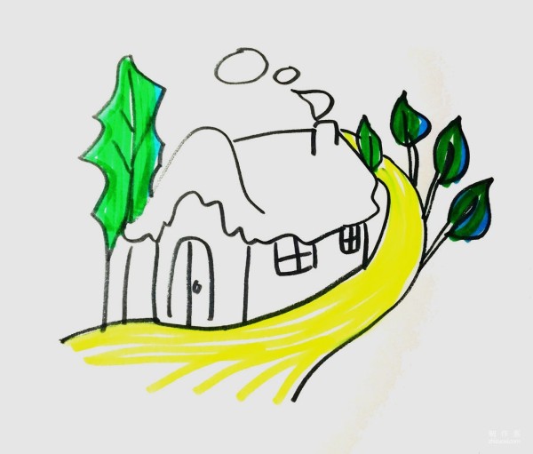 Learn to draw simple drawings, colorful houses