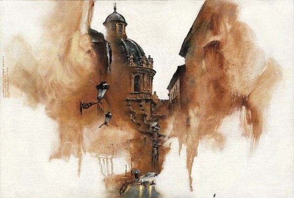 Fantastic watercolor painting of old buildings. Awesome.