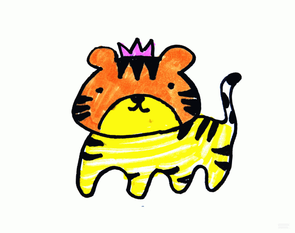 Learn to draw simple drawings, a tiger wearing a crown