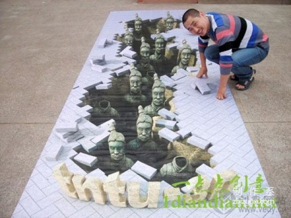 Lifelike creative chalk 3D painting