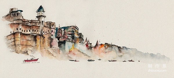 Fantastic watercolor painting of old buildings. Awesome.