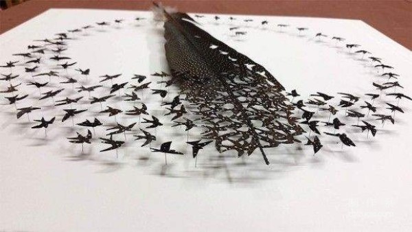 Feathers can also become works of art, extremely delicate carvings