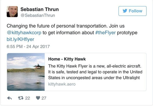 Flying car Kitty Hawk Flyer will go on sale by the end of the year