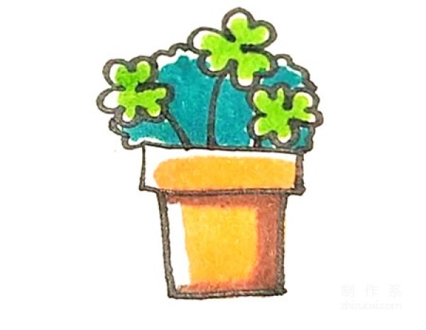 Learn to draw simple drawings, clover potted plants