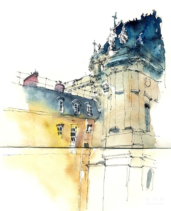 Fantastic watercolor painting of old buildings. Awesome.