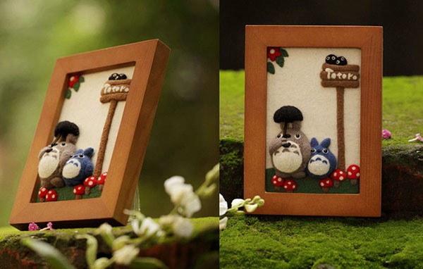 DIY wool felt handmade Totoro photo frame with Xiaomei as a good friend