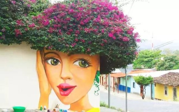 Street art that combines painting and nature