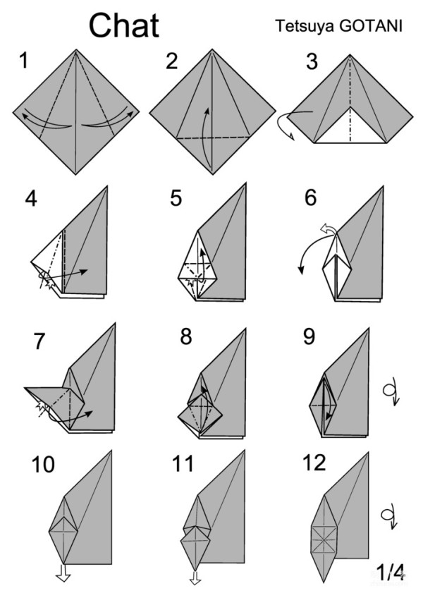 Paper craft hand-making tutorial, Tesuya Gotani animal origami cat hand-made origami drawing tutorial