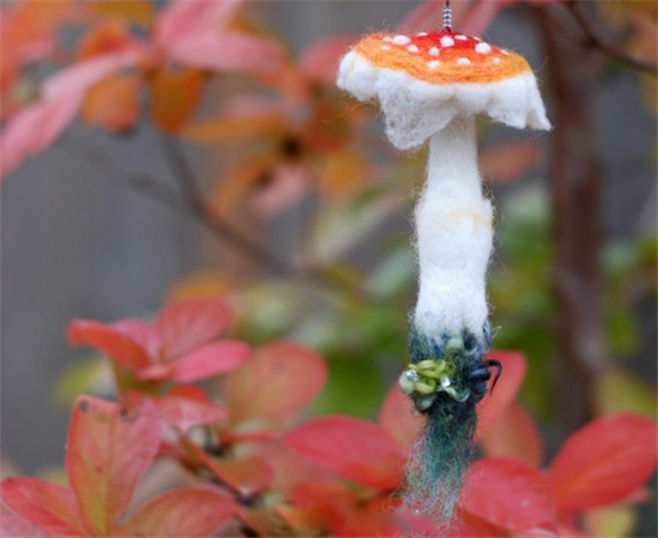 Mysterious and lovely handmade wool felt DIY mushroom head works