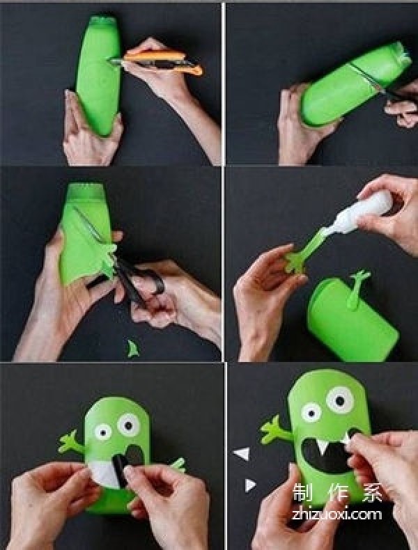 Handmade tutorial on transforming useless plastic bottles into monster cute pen holders