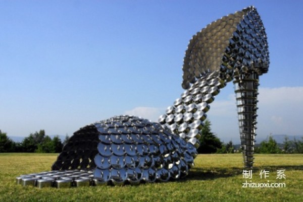 Giant high heels made of pots and pans