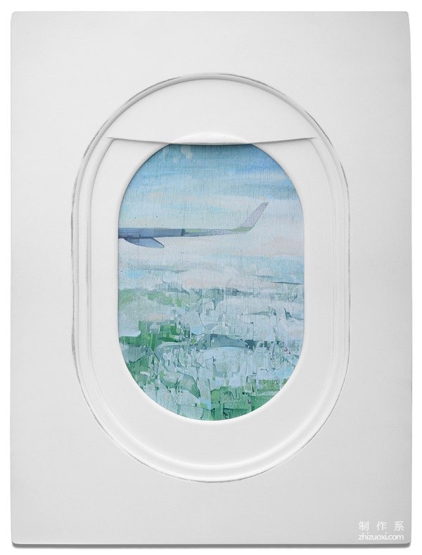 Creative paintings outside the airplane window, very beautiful scenery