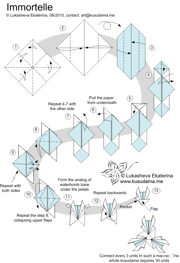 Paper art hand-made origami art, Lukasheva Ekaterina combined origami plug-in Immortelle flower ball hand-made origami drawing tutorial