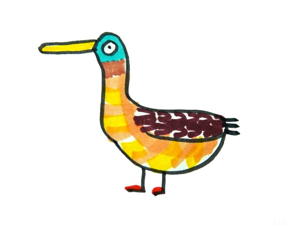 Learn to draw simple drawings, long-billed duck