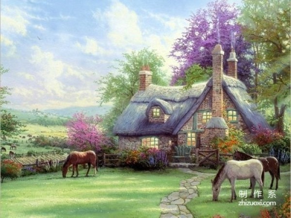 Beautiful illustration of dreamlike country house