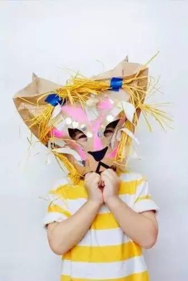 Illustration of handmade little cat mask in kindergarten