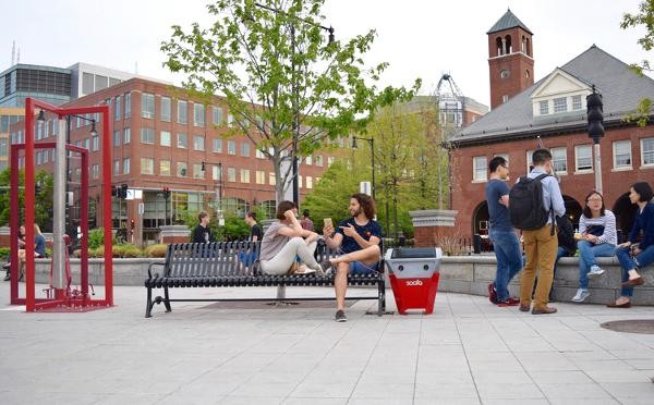 Park bench with solar charging device