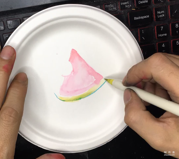 Children learn to draw, simple and practical hand-painted paper plate drawing method of watermelon