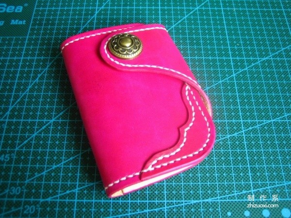 Leather art leather hand-making tutorial, pink red moon leather card holder hand-making tutorial