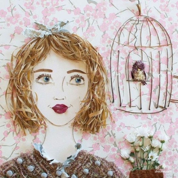 Artist Vicki Rawlins creates portraits using branches and flowers