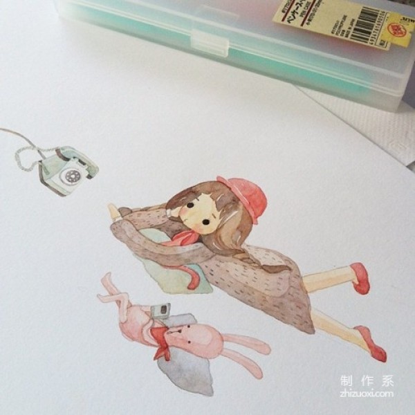 A set of hand-drawn illustrations of soft girls with warm tones and cute colors, please like me