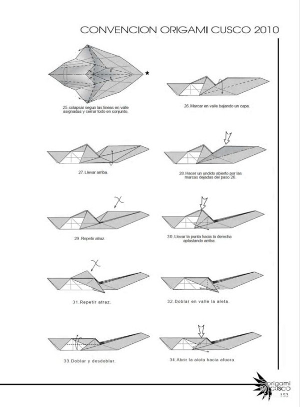 Origami art hand-making tutorial, David Llanque plesiosaur animal origami hand-making drawing tutorial