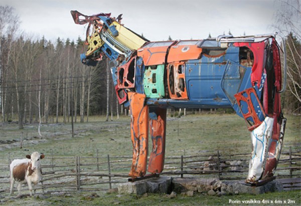 Scrap cars turned into cows