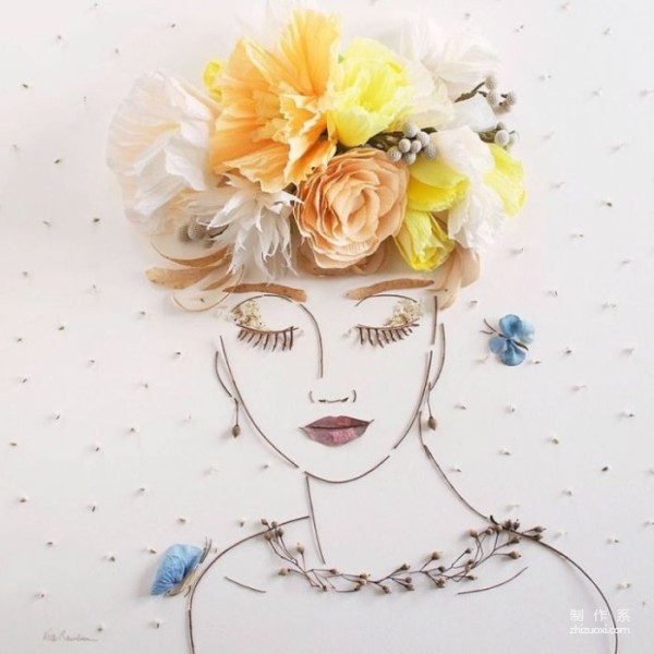 Artist Vicki Rawlins creates portraits using branches and flowers