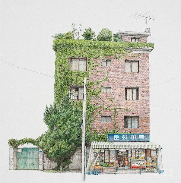 It turns out that grocery stores can be so beautiful and fresh. Illustrations of street shops from Korea.