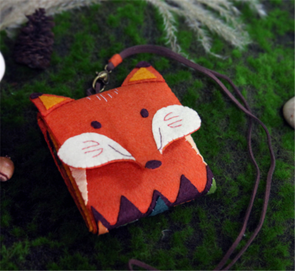 Handmade creative fabric art non-woven DIY little fox multi-card slot coin purse