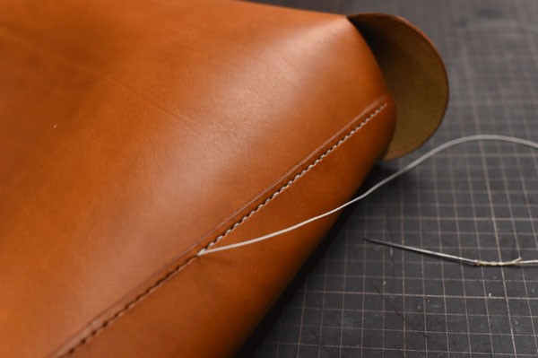 DIY hand-stitched Italian leather tote bag