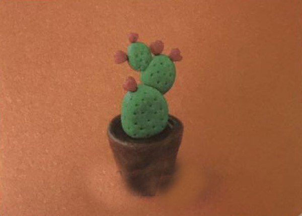 Simple colored clay potting method for cactus for children