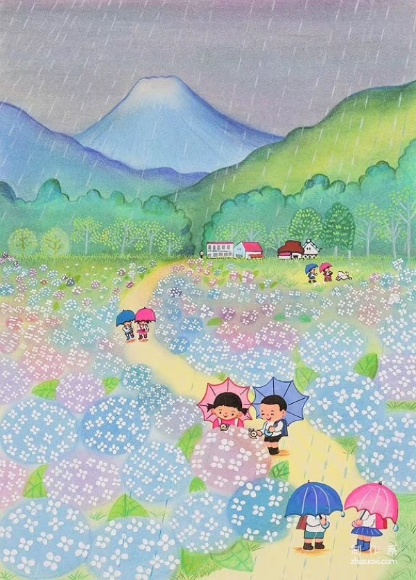 Warm spring outing watercolor painting