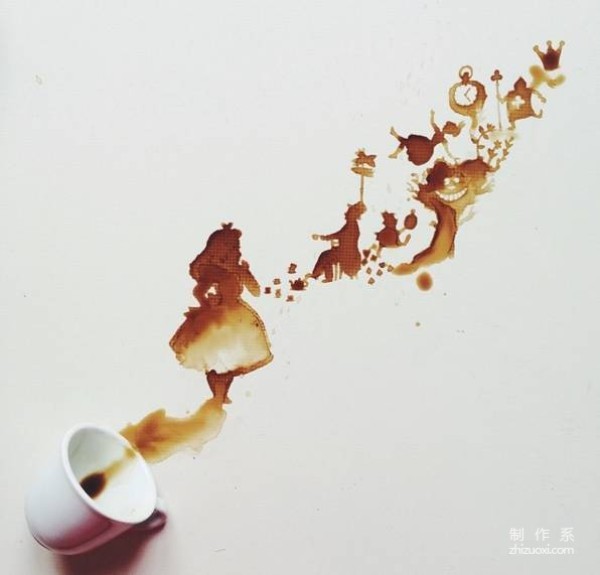 The girl accidentally spilled a cup of coffee, but she made some art