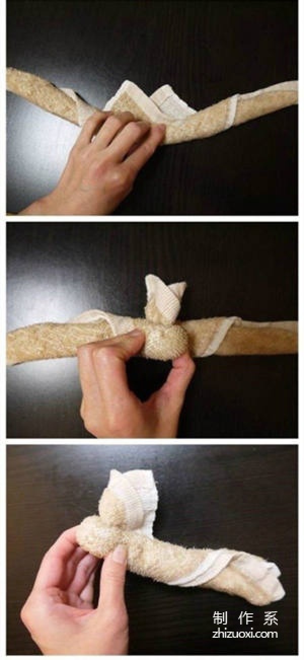 Simply find a piece of terry cloth and knit it, and you can easily transform into a cute little bunny.