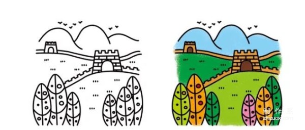 Learn to draw simple drawings, simple drawings of the Great Wall