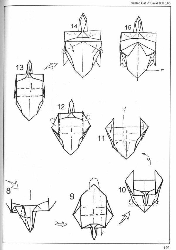 Paper craft hand-making tutorial, David Brill Sitting cat hand-made origami drawing tutorial