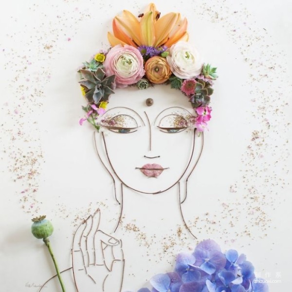 Artist Vicki Rawlins creates portraits using branches and flowers