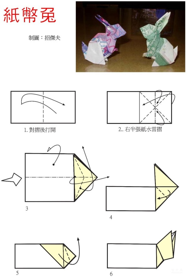 Handmade origami tutorial, paper money origami rabbit handmade origami tutorial with illustrations of the folding sequence