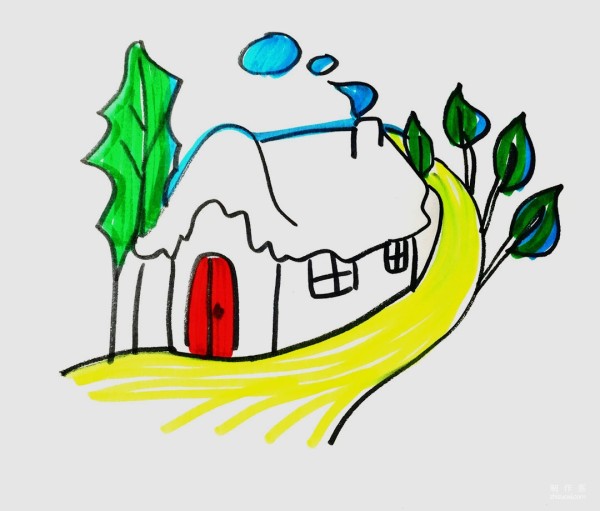 Learn to draw simple drawings, colorful houses