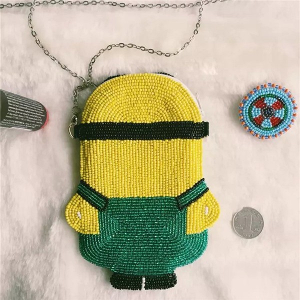 Cartoon beaded embroidered mobile phone bag, handmade beaded crossbody bag, minion bag